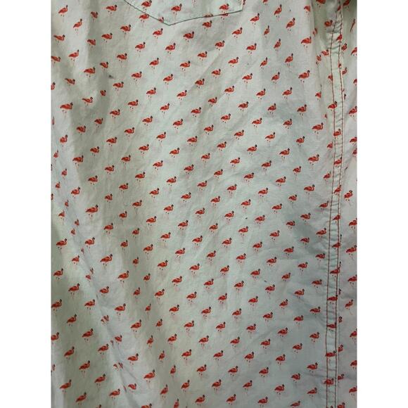 Sovereign Code Short Sleeve Green Pink Flamingos Button Down Shirt Size Large - Picture 2 of 5